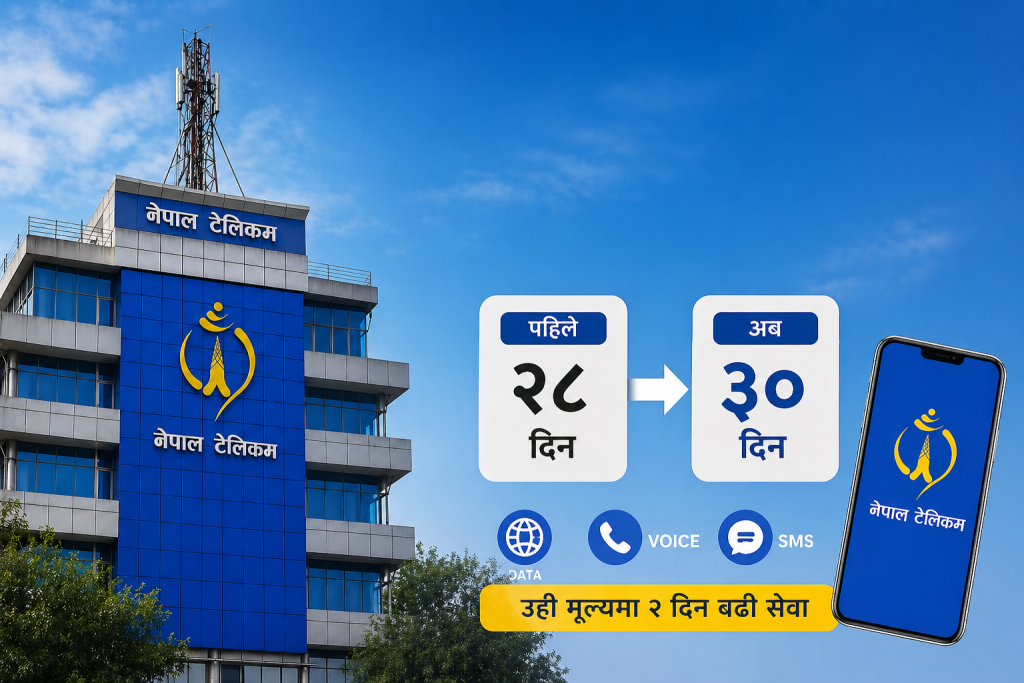 एनटिसीले २८ दिने प्रिपेड प्याकेजलाई ३० दिन बनायो, ग्राहकलाई अतिरिक्त सुविधा