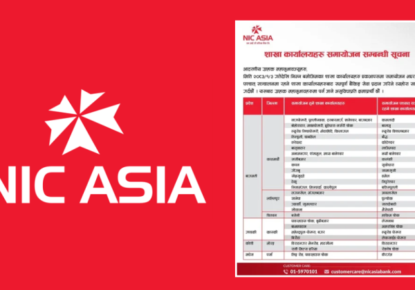 एनआईसी एशिया बैंकद्वारा देशभर ४२ शाखा मर्ज गर्ने निर्णय, आजदेखि समायोजन लागू